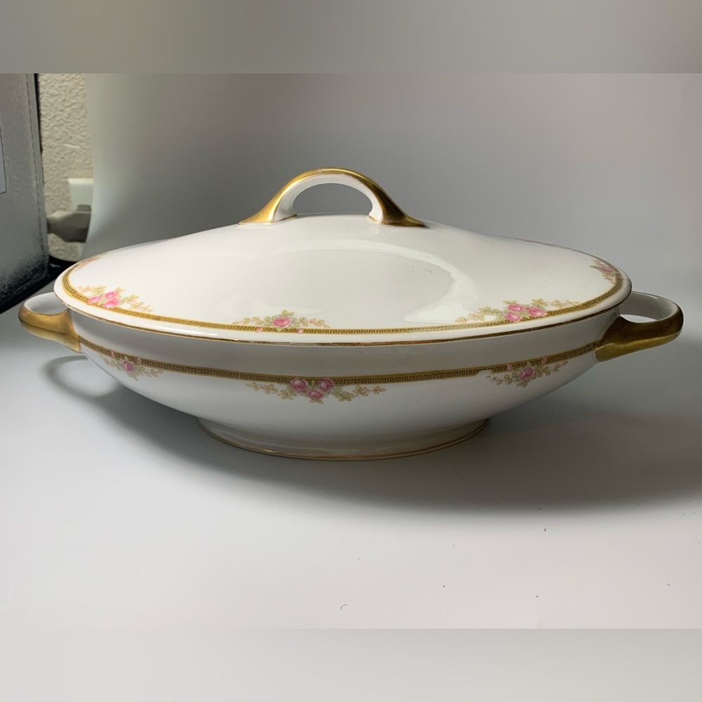 Bavarian Vintage Casserole Covered Trianon Pattern Cream Pink Gold
